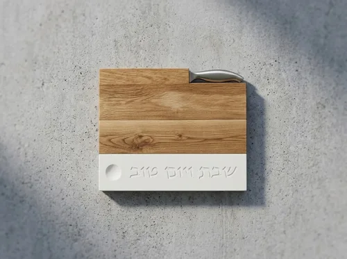 בוצ’ר חלה “שבת ויום טוב” – עץ ובטון טבעי - לבן